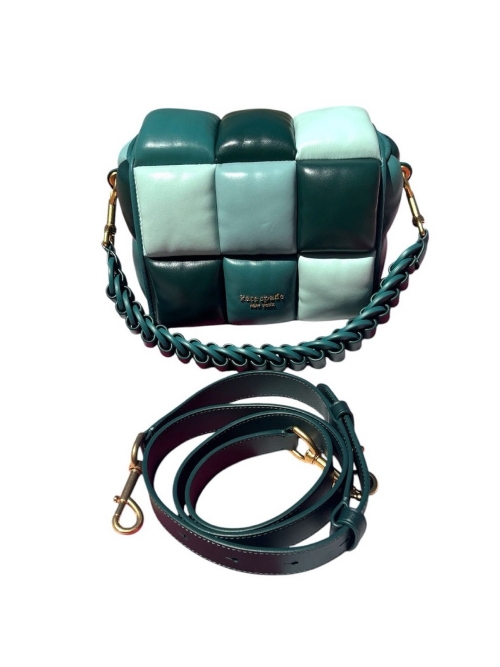 Kate Spade Boxxy Quilted Leather Crossbody Bag - Teal Colorblock EUC - Picture 2 of 5